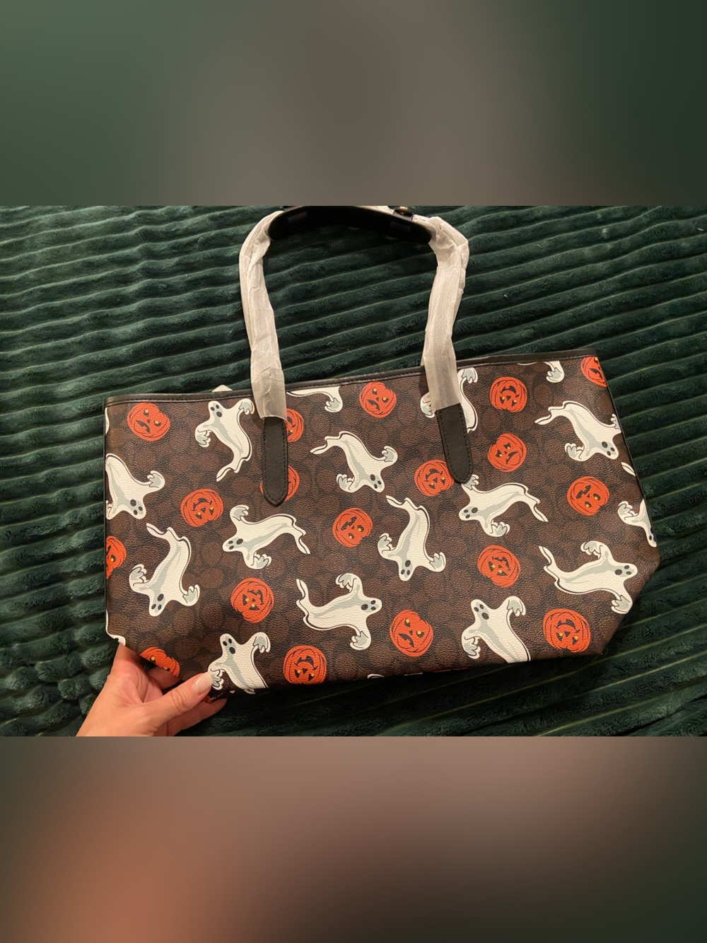 Coach Brown Halloween Ghost & Pumpkin Tote - Picture 5 of 9